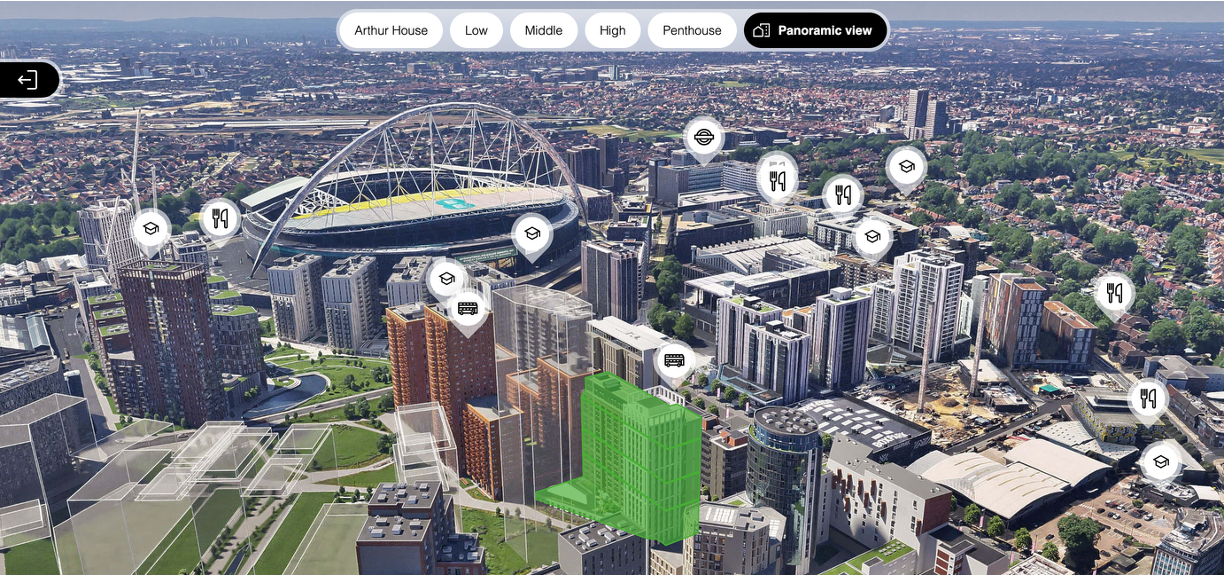 Panoramic location view with local amenities